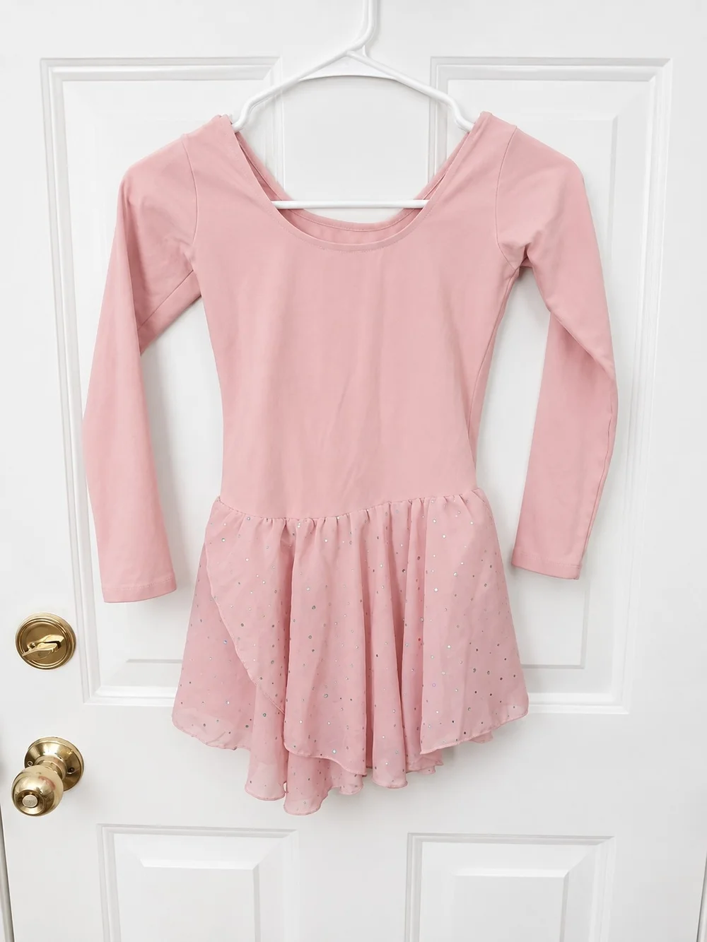 Girls Pink Long-Sleeve Dance Dress with Sparkle Skirt